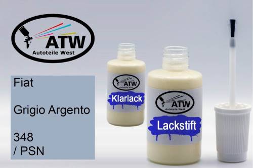 Fiat, Grigio Argento, 348 / PSN: 20ml Lackstift + 20ml Klarlack - Set, von ATW Autoteile West.